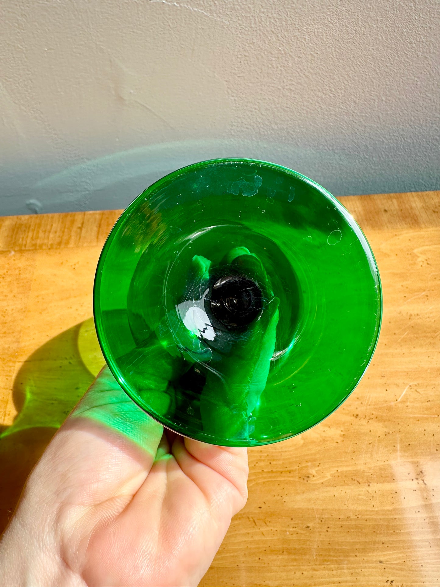 Green Crystal Wine Glasses attributed to Ralph Lauren, set of 8