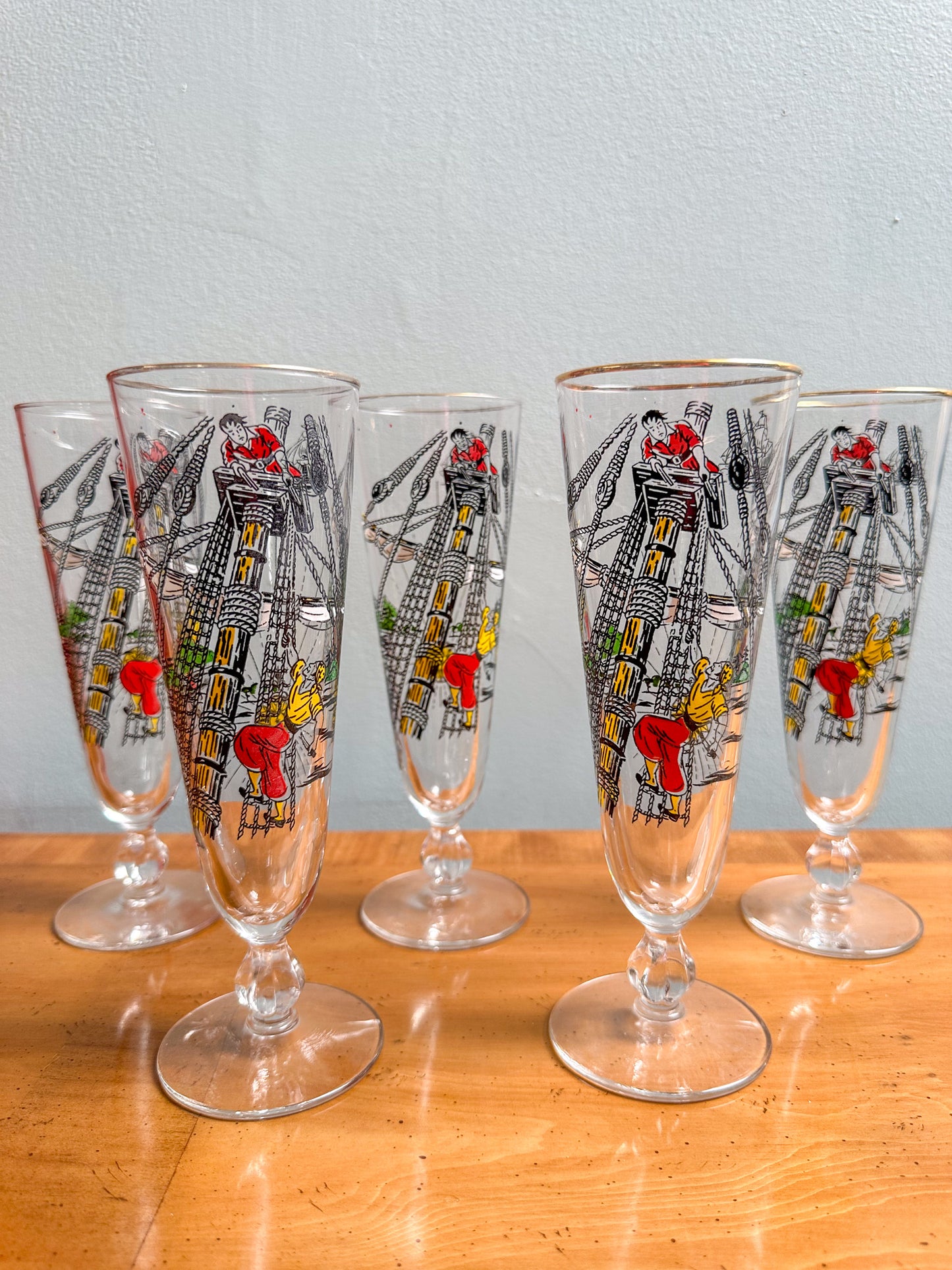 Vintage Libbey Treasure Island Pilsner Pirate Beer Glasses