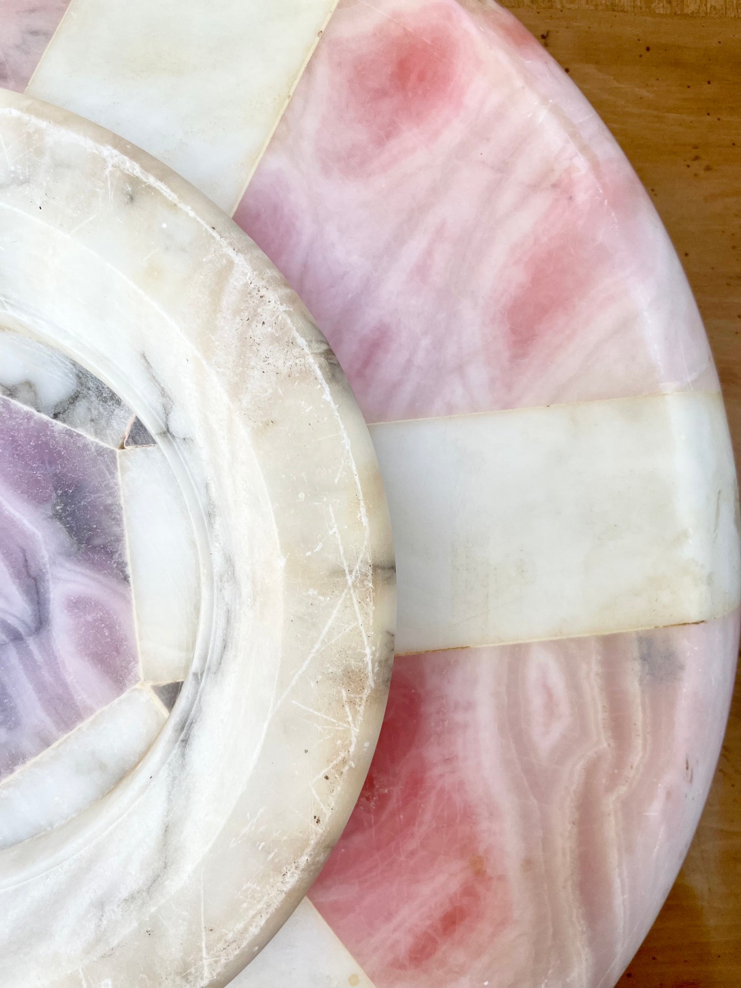 Footed pink purple marble platter