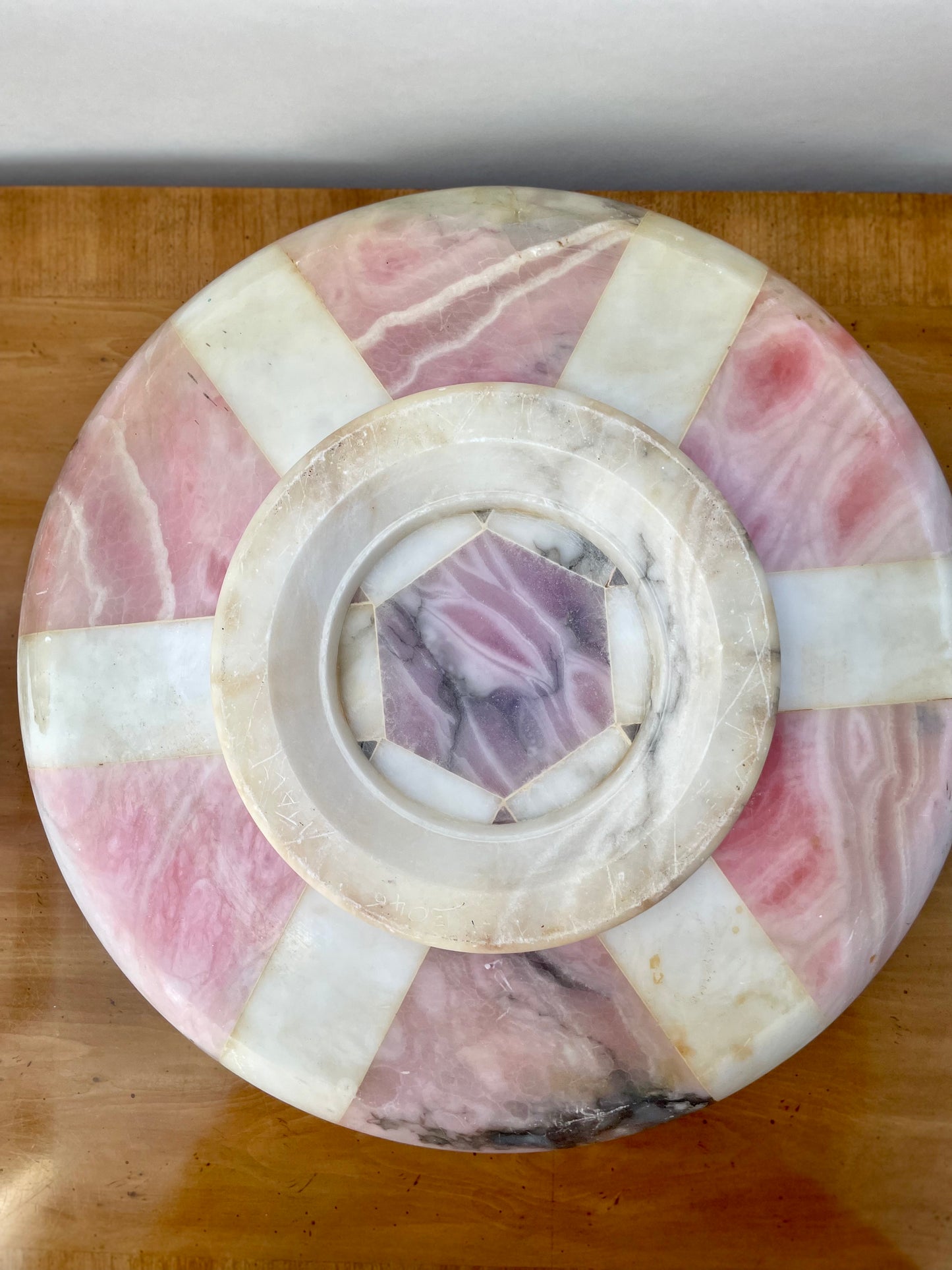 Footed pink purple marble platter