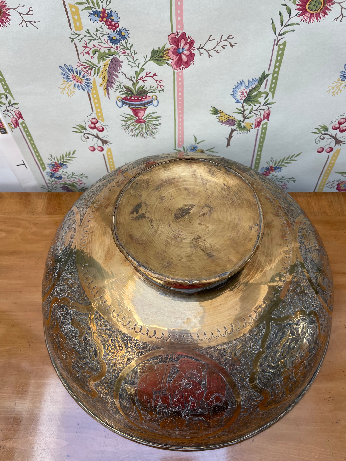 Vintage Footed Engraved Brass Bowl
