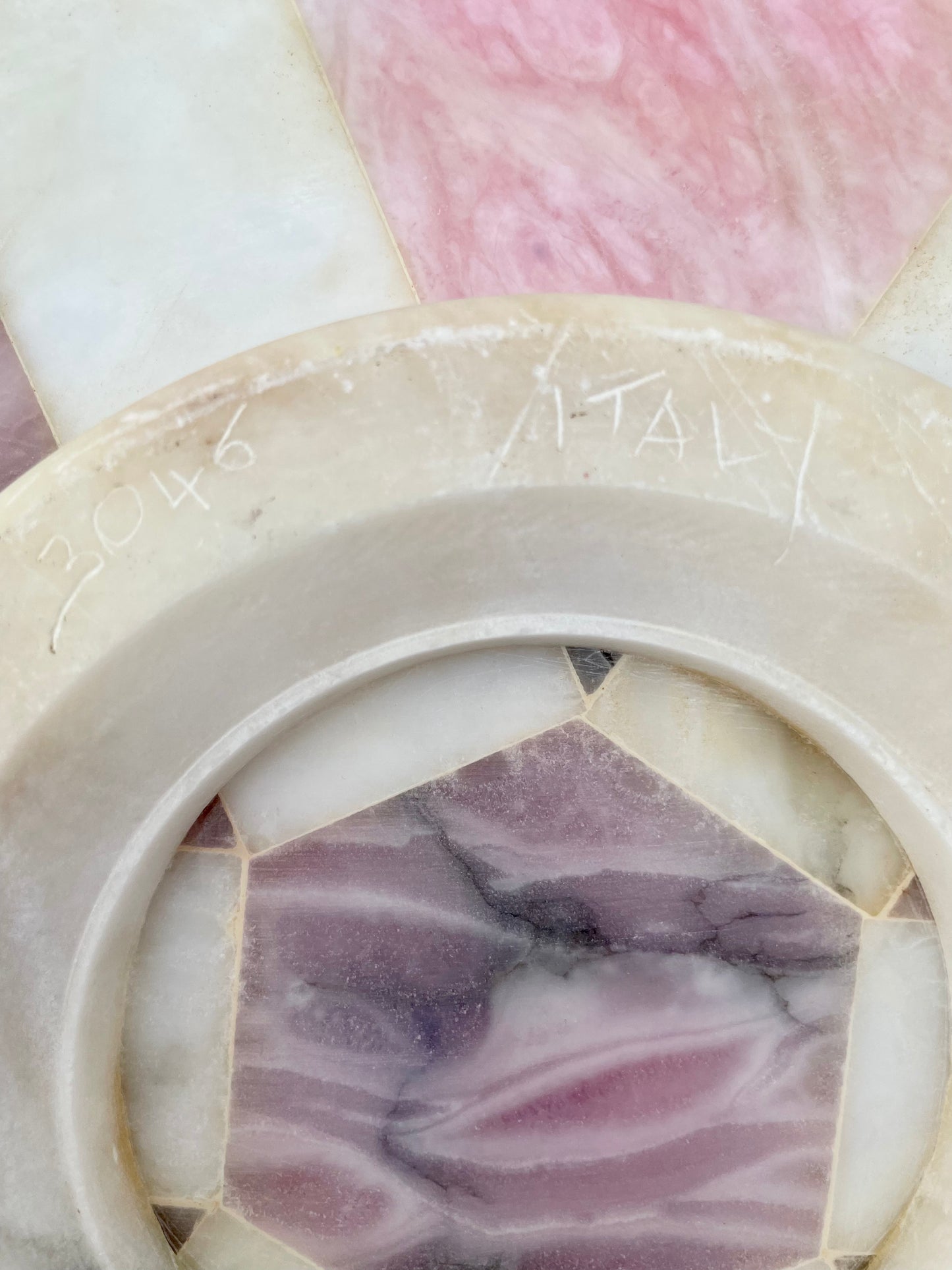 Footed pink purple marble platter
