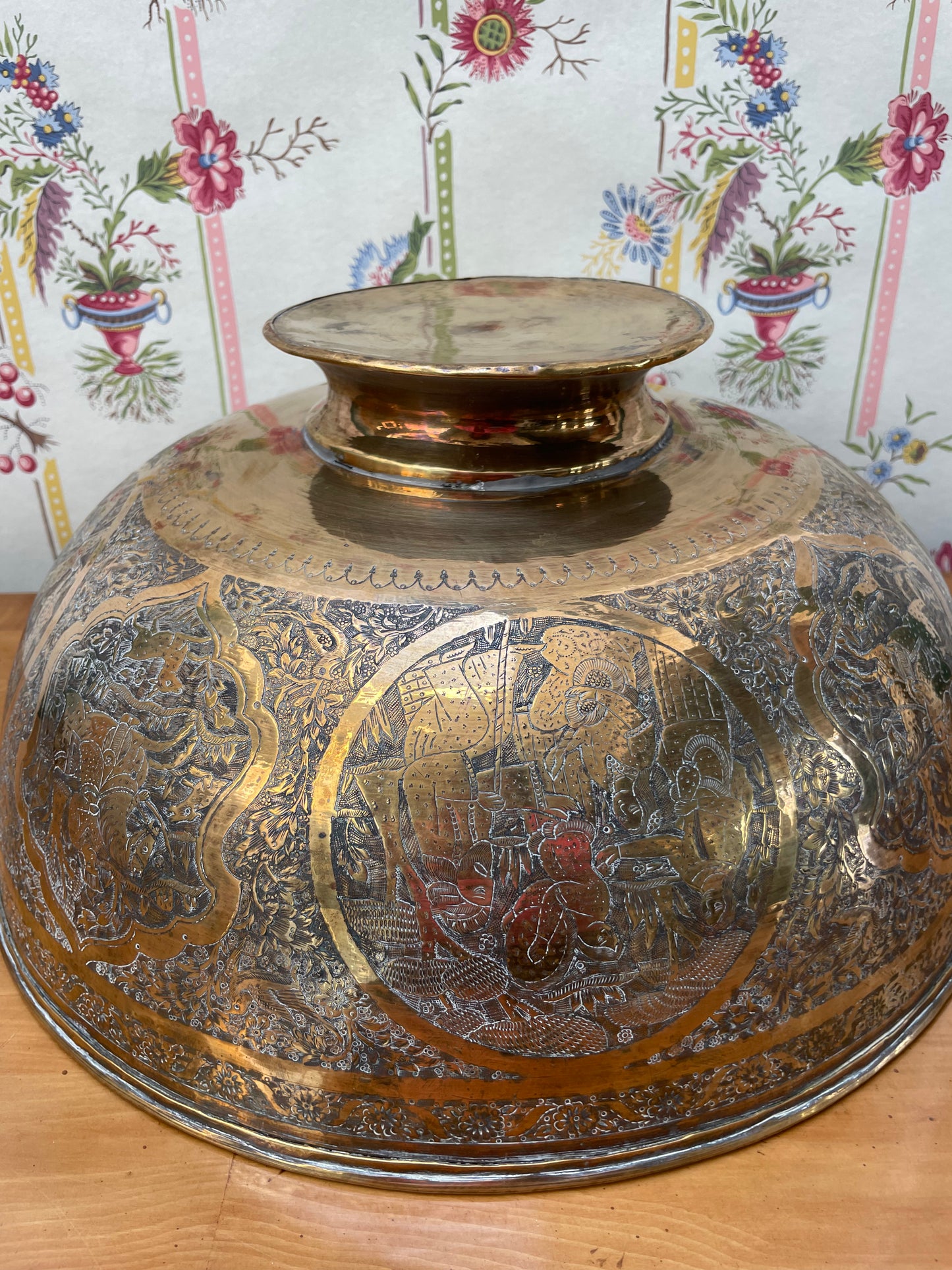 Vintage Footed Engraved Brass Bowl