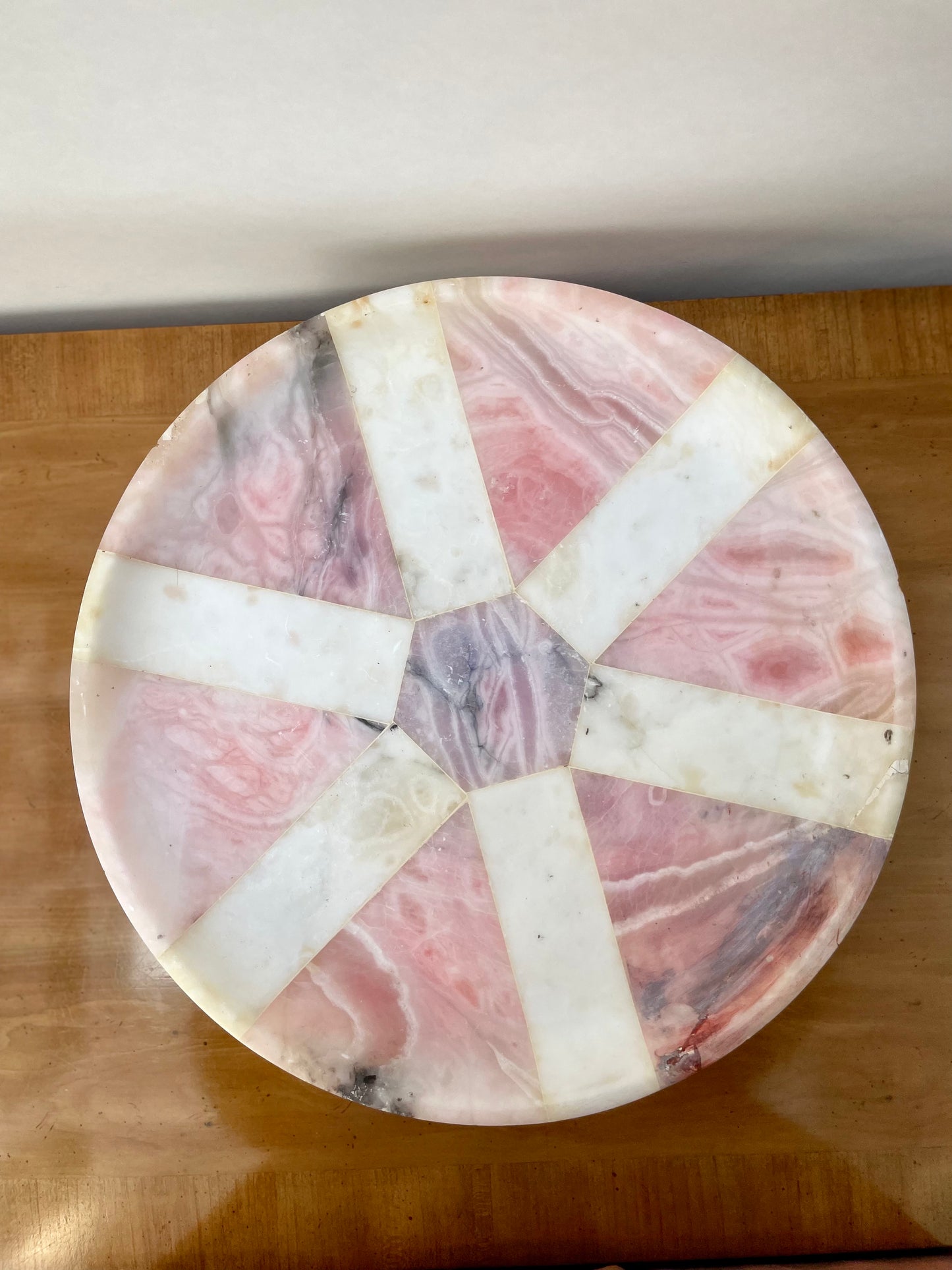 Footed pink purple marble platter