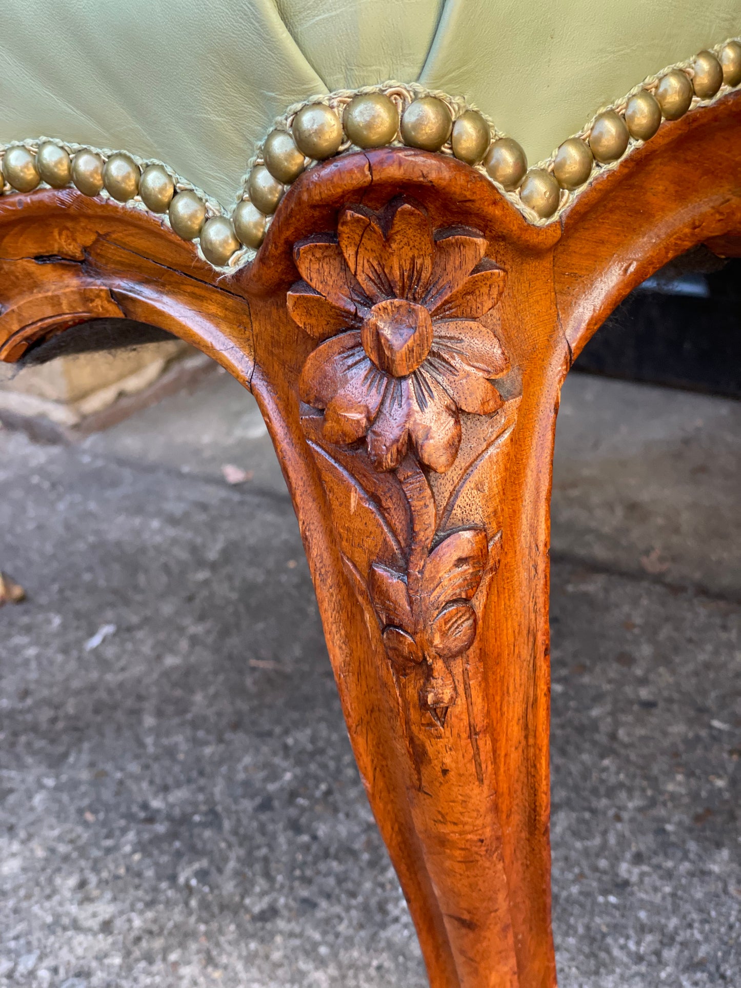 Antique chairs upholstered in pistachio leather, Louis XV