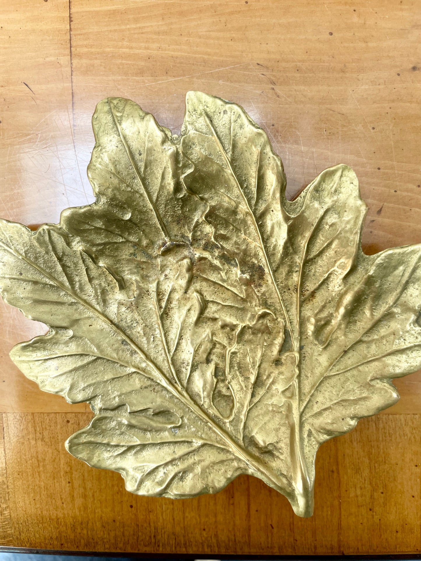 Brass Maple Leaf Trinket Dish Made by Virginia Metalcrafters