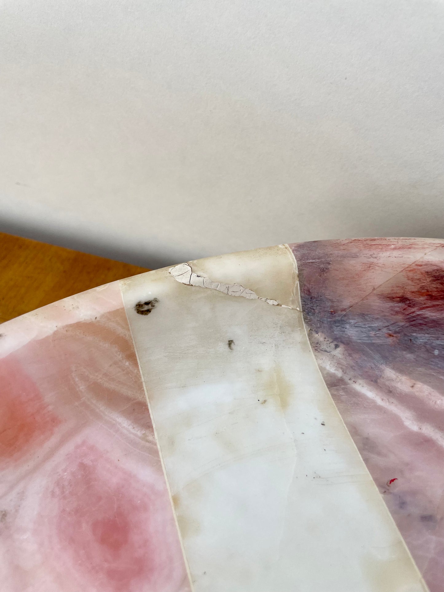 Footed pink purple marble platter