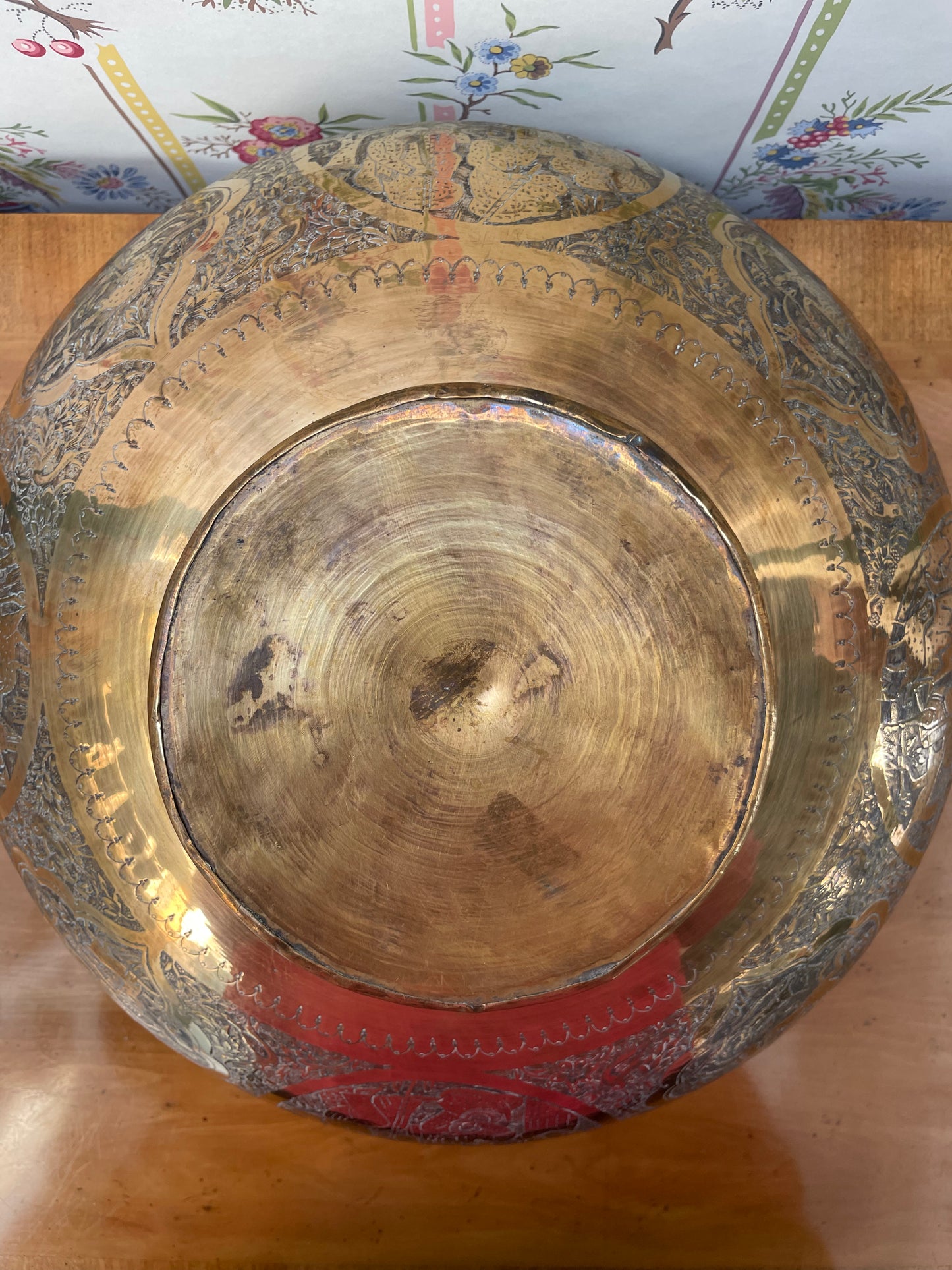 Vintage Footed Engraved Brass Bowl