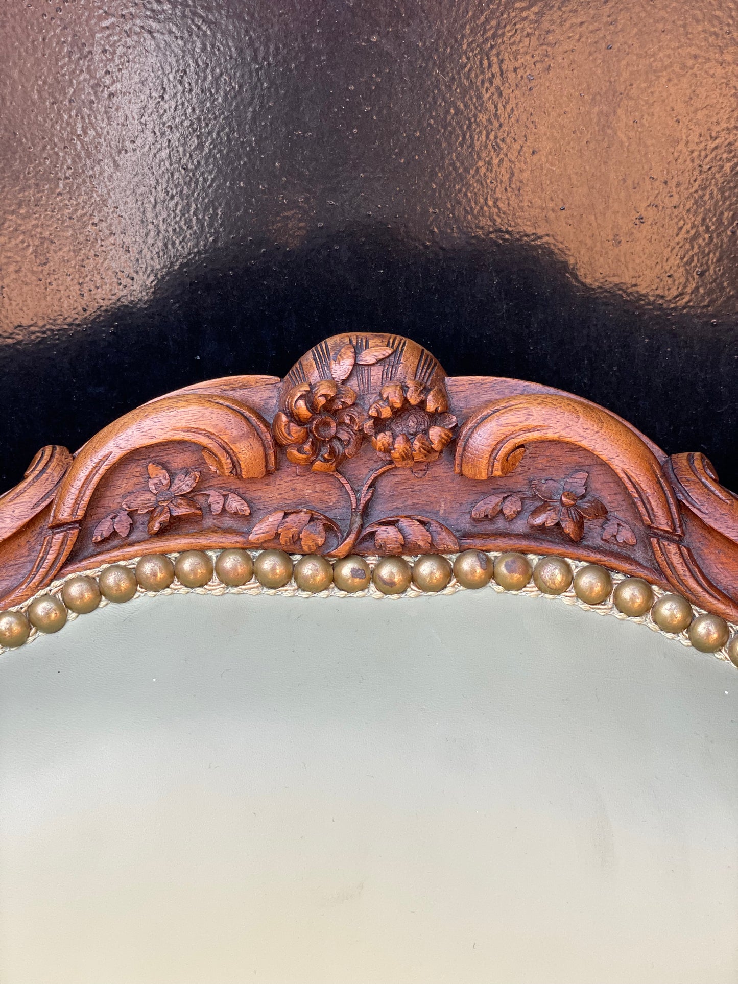 Antique chairs upholstered in pistachio leather, Louis XV