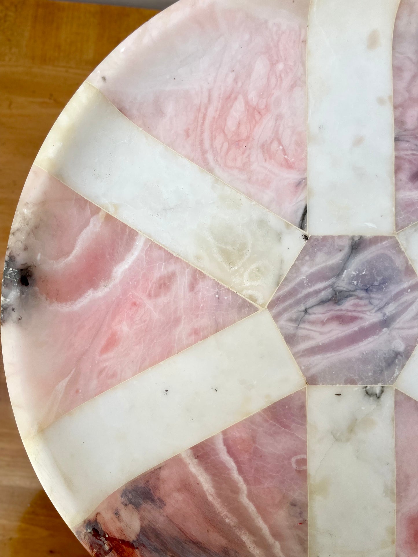 Footed pink purple marble platter