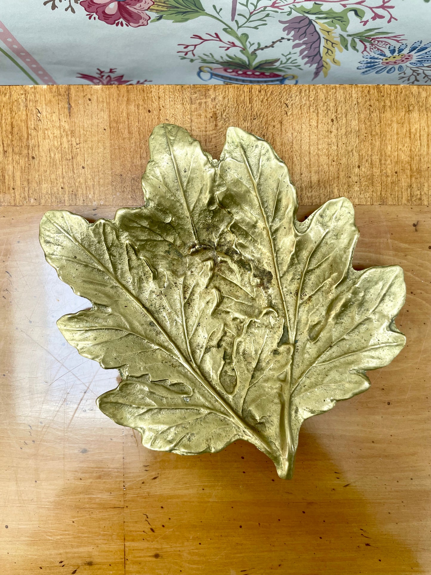 Brass Maple Leaf Trinket Dish Made by Virginia Metalcrafters