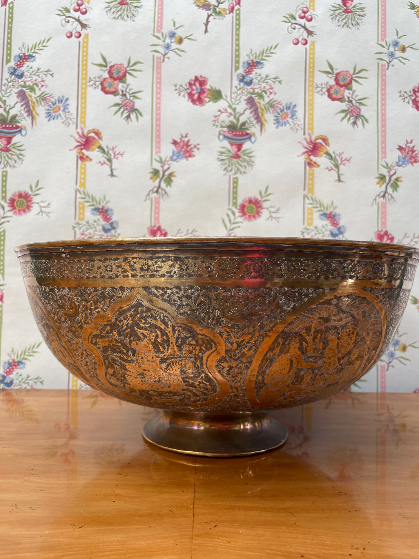 Vintage Footed Engraved Brass Bowl