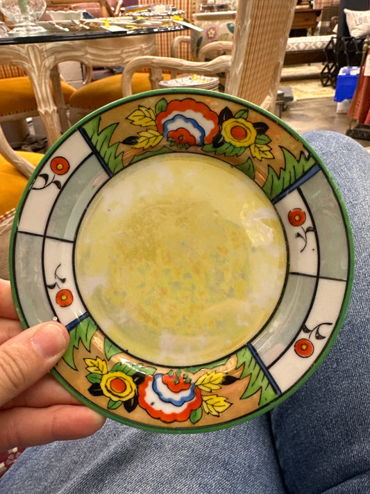Vtg Japanese Art Deco Hand Painted Plates Set 3 Geometric Floral 1920s Japan Export