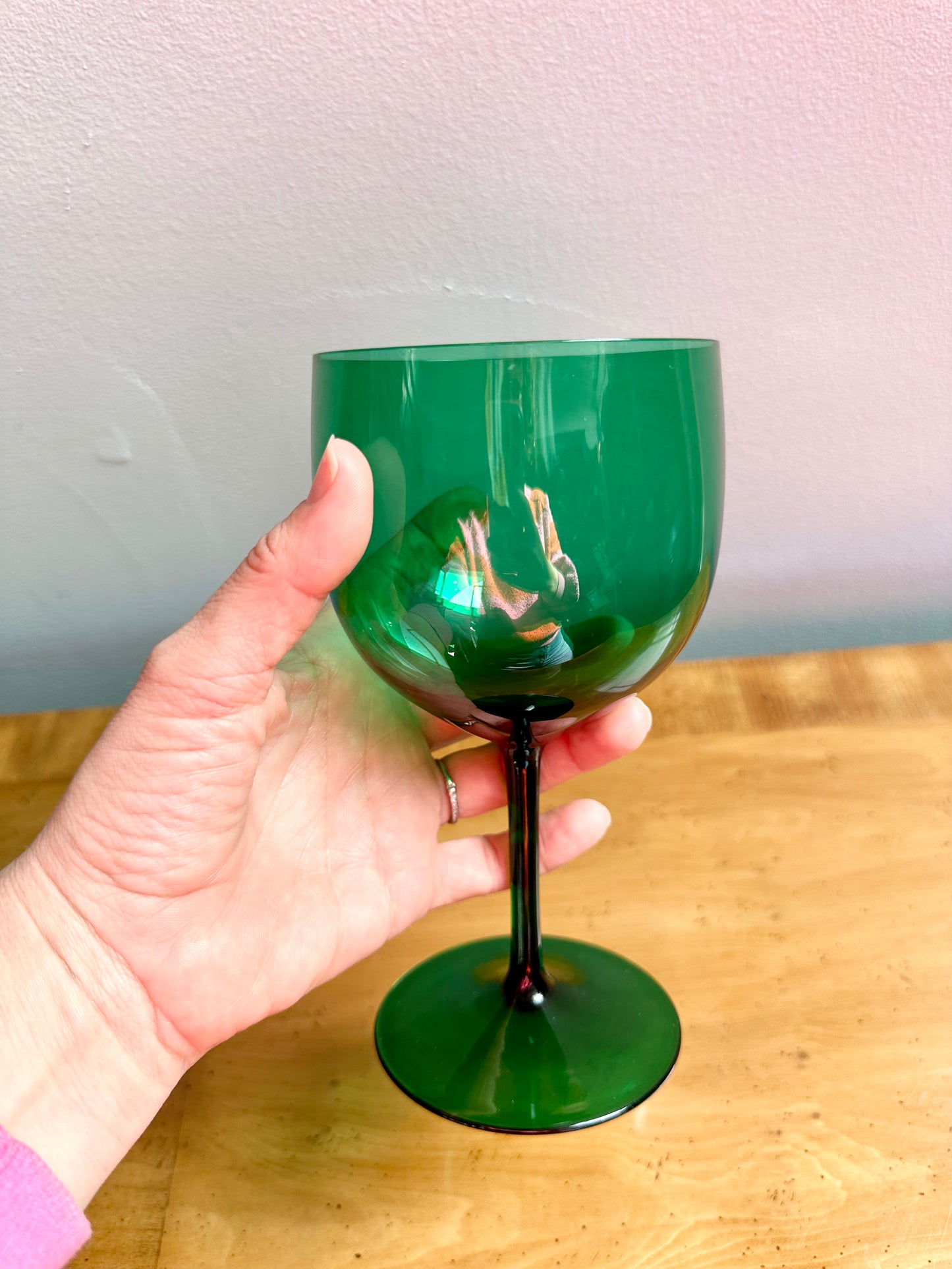 Green Crystal Wine Glasses attributed to Ralph Lauren, set of 8