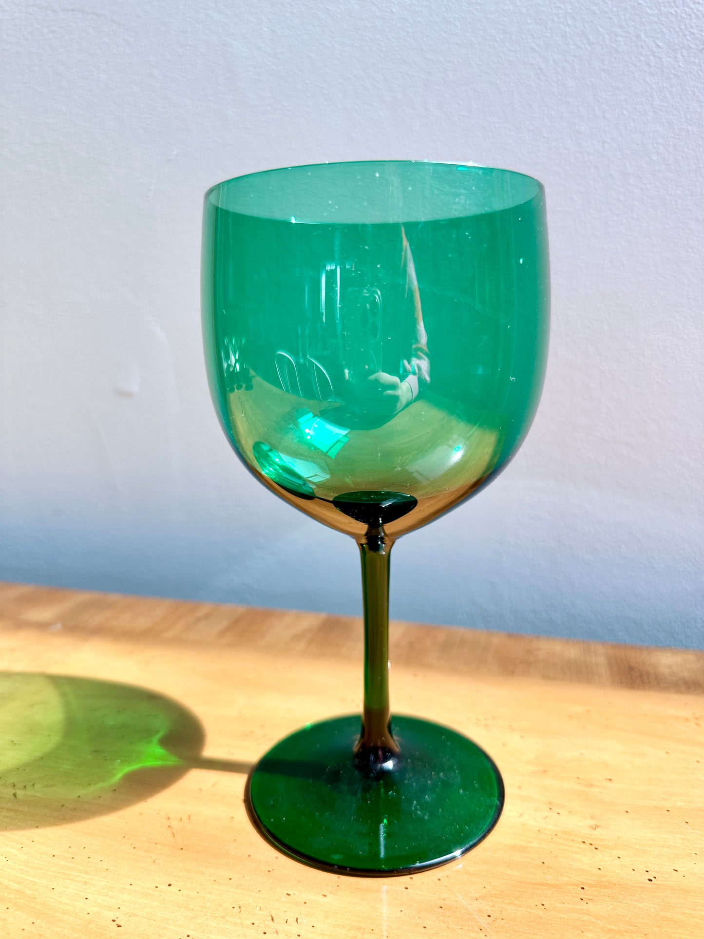 Green Crystal Wine Glasses attributed to Ralph Lauren, set of 8