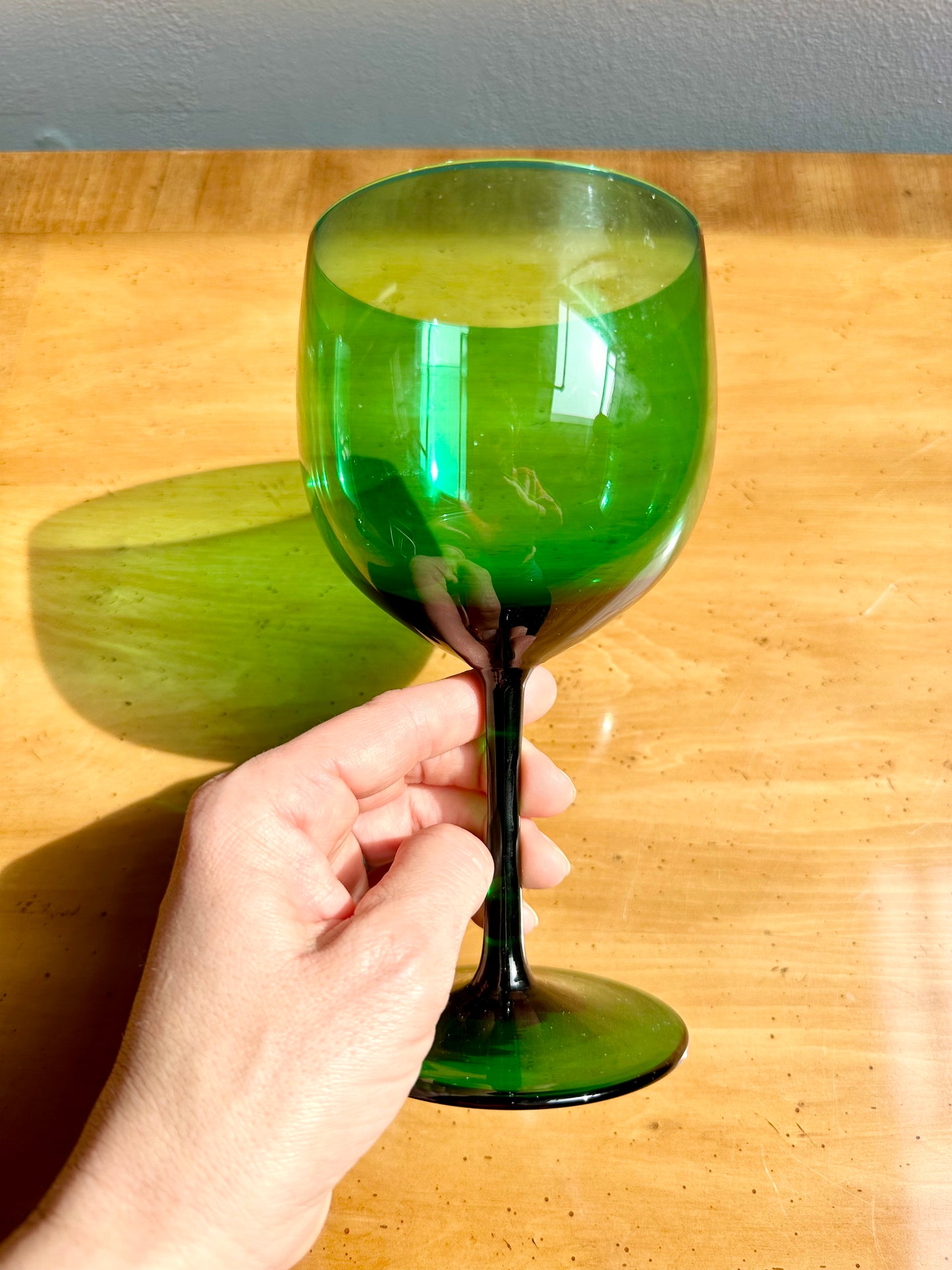 Green Crystal Wine Glasses attributed to Ralph Lauren, set of 8