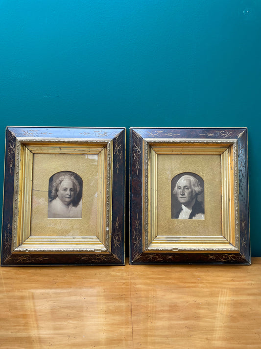 Pair of Lithographs of George & Martha Washington, Based on Gilbert Stuart's Portraits, in Antique Engraved Frames