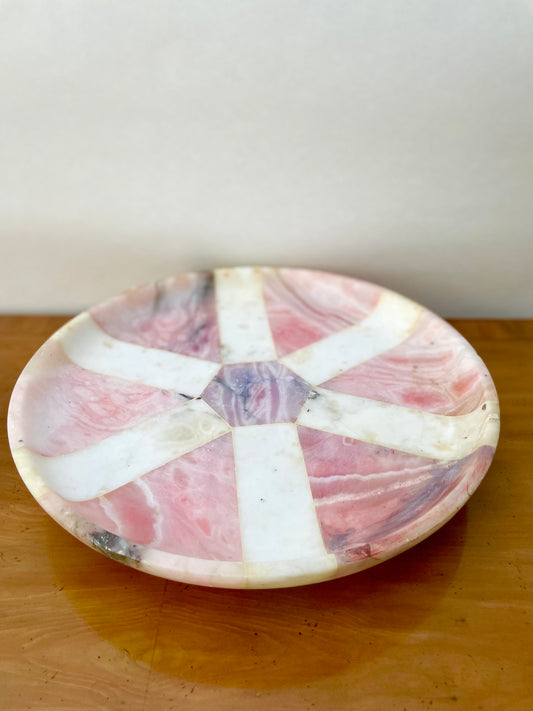 Footed pink purple marble platter