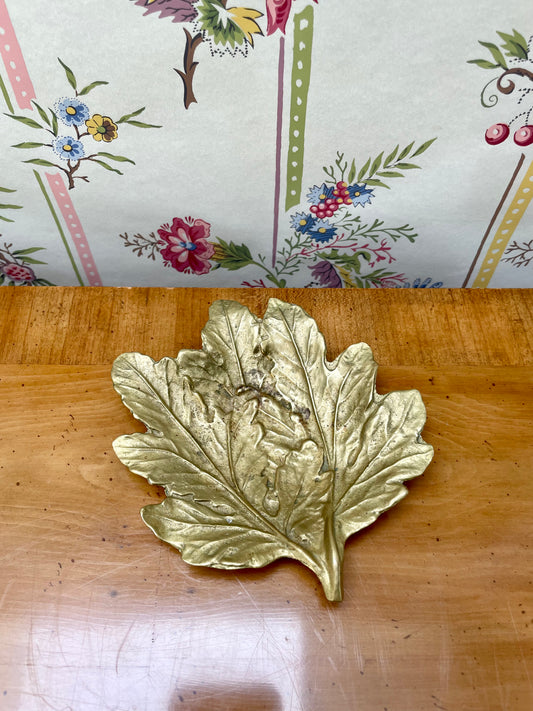 Brass Maple Leaf Trinket Dish Made by Virginia Metalcrafters