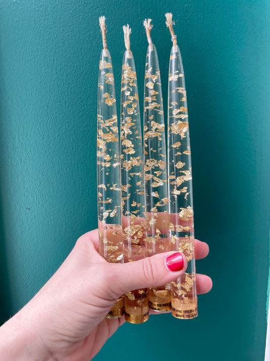 Lucite Gold Flecked MCM candles