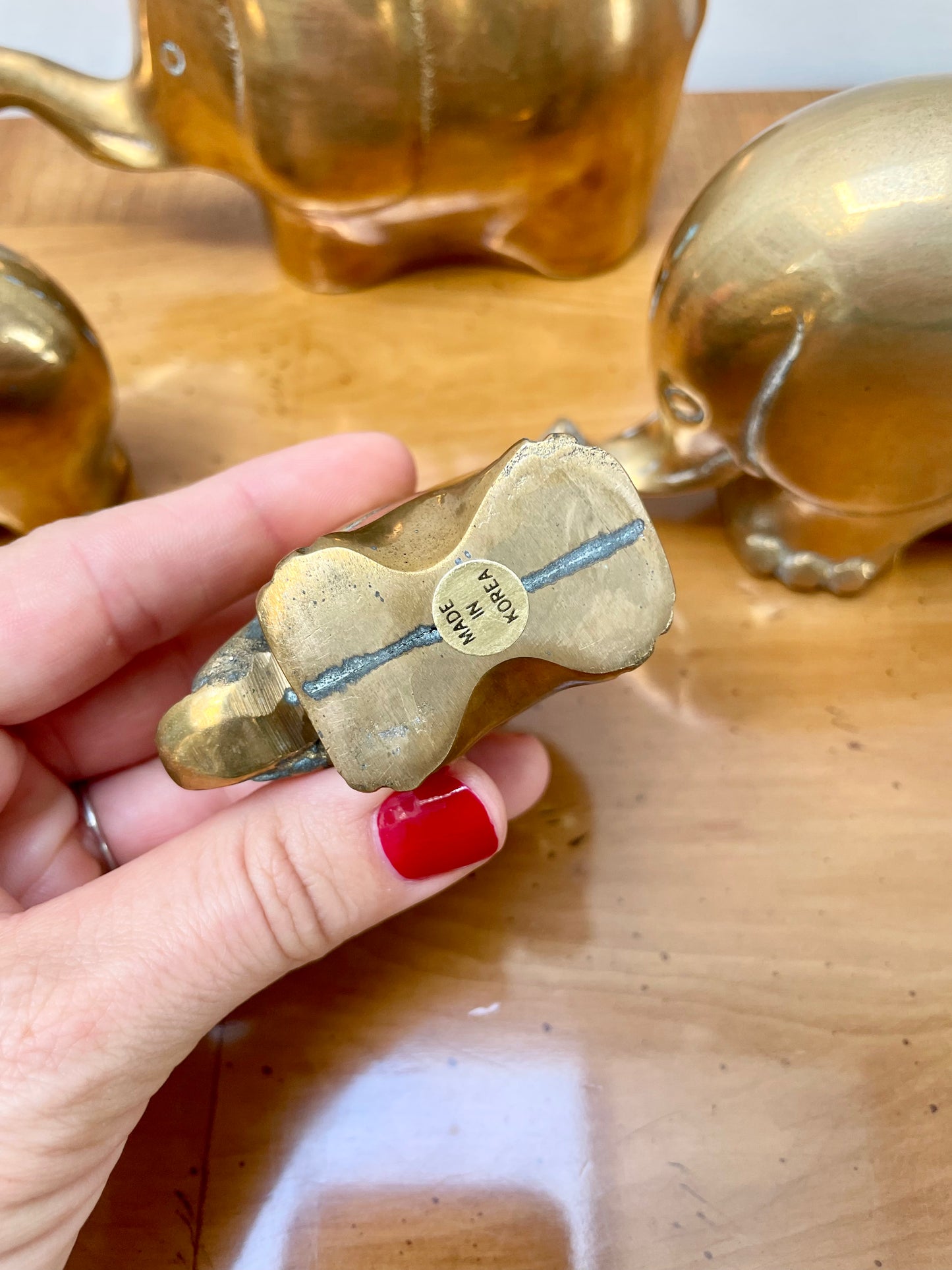 Family of 4 Brass Elephants Made in Korea