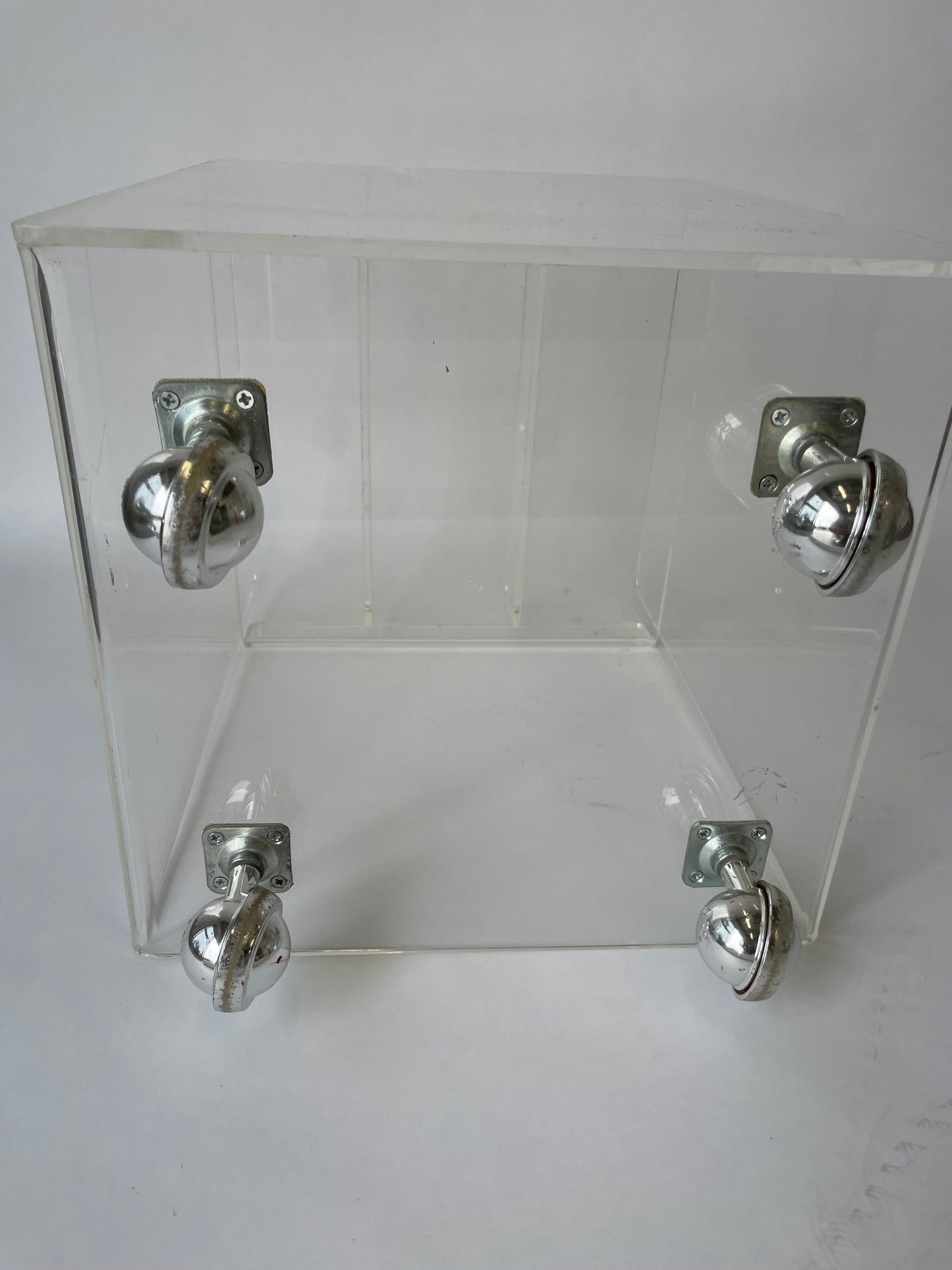 Lucite record and storage organizer on wheels