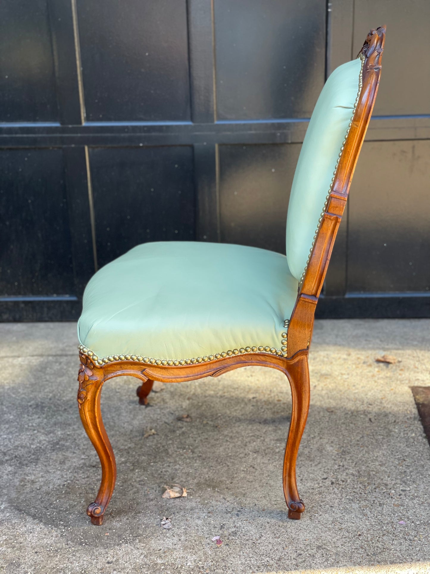 Antique chairs upholstered in pistachio leather, Louis XV