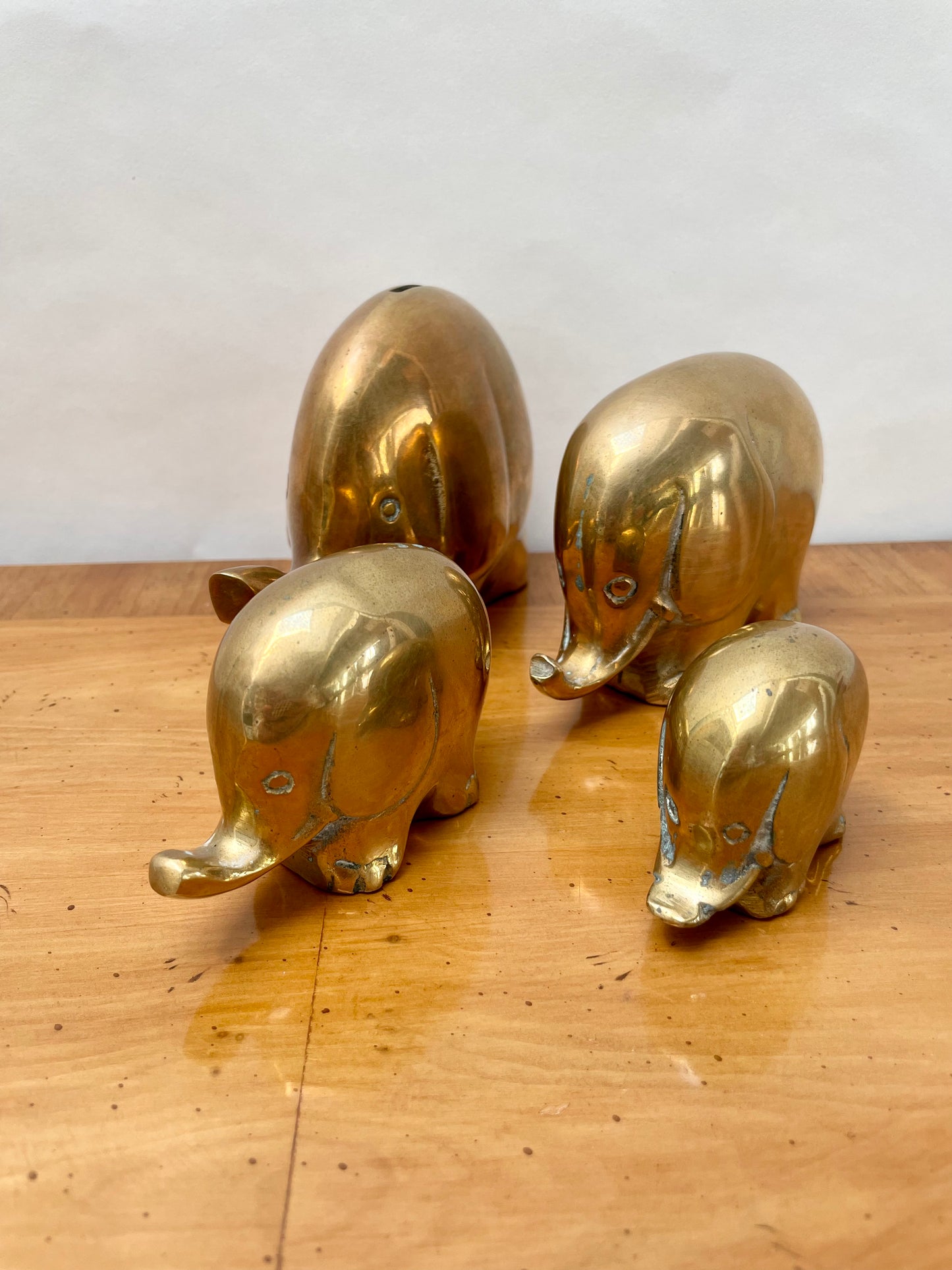 Family of 4 Brass Elephants Made in Korea