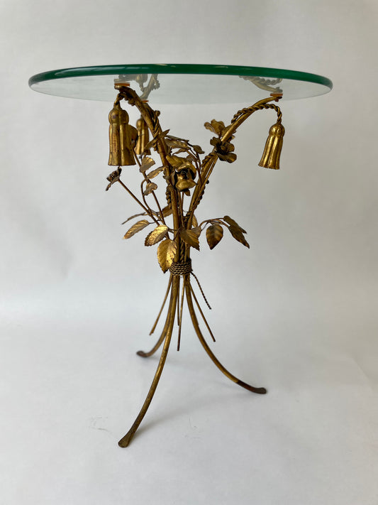 Hollywood Regency Italian Gilt Metal Flower and Tassel Table