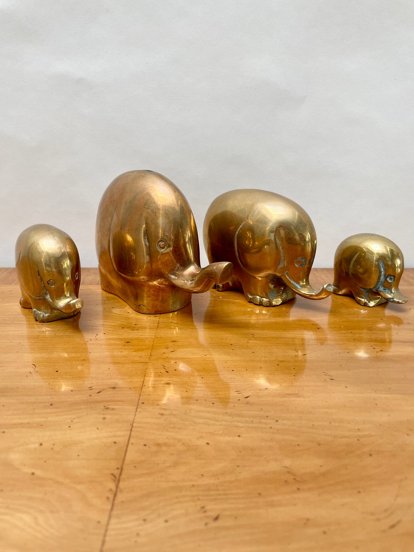 Family of 4 Brass Elephants Made in Korea