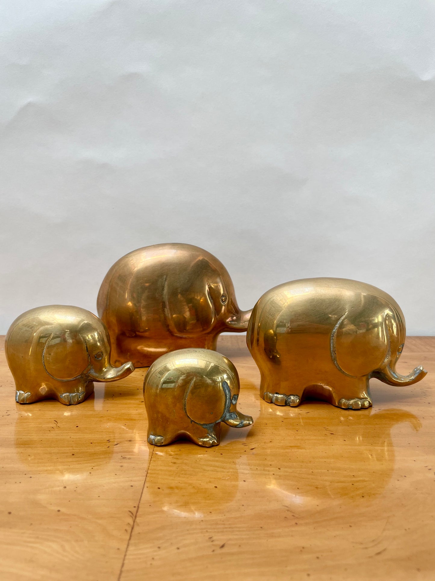 Family of 4 Brass Elephants Made in Korea