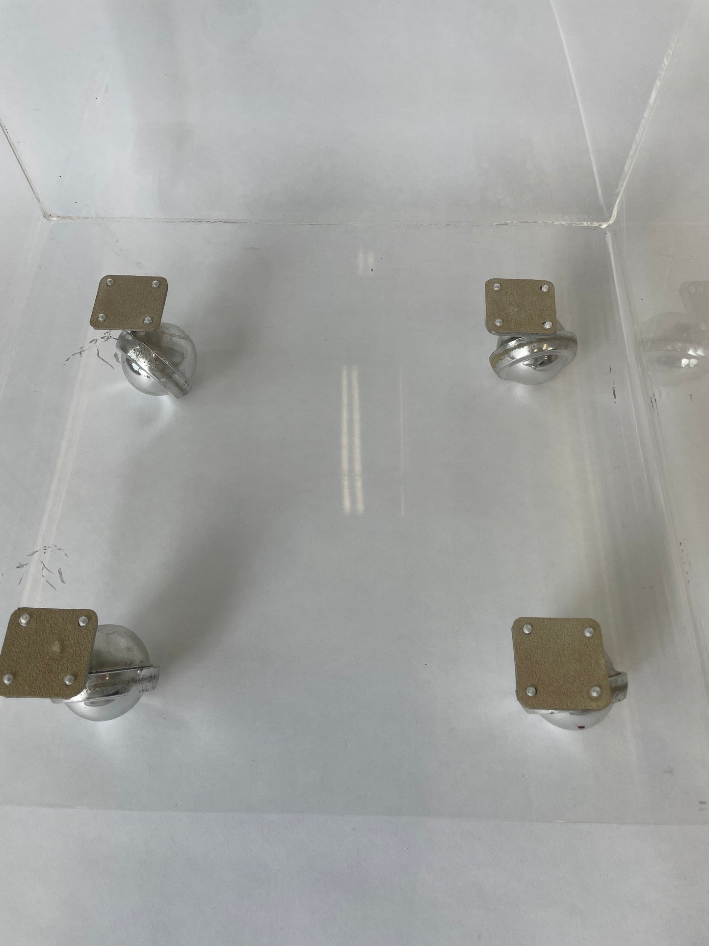 Lucite record and storage organizer on wheels