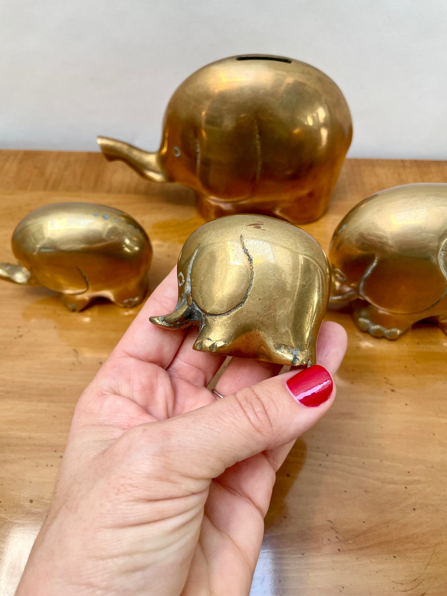 Family of 4 Brass Elephants Made in Korea