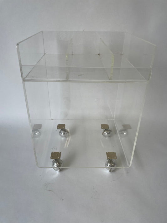 Lucite record and storage organizer on wheels