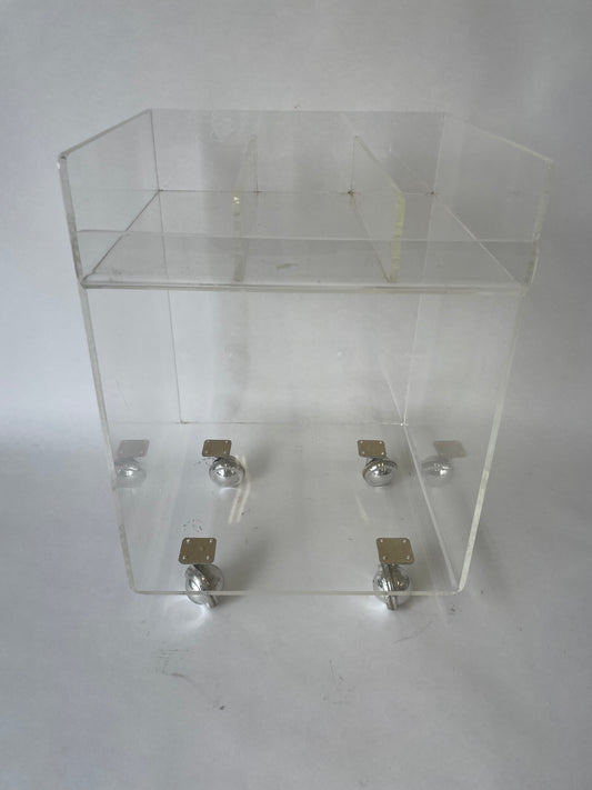 Lucite record and storage organizer on wheels
