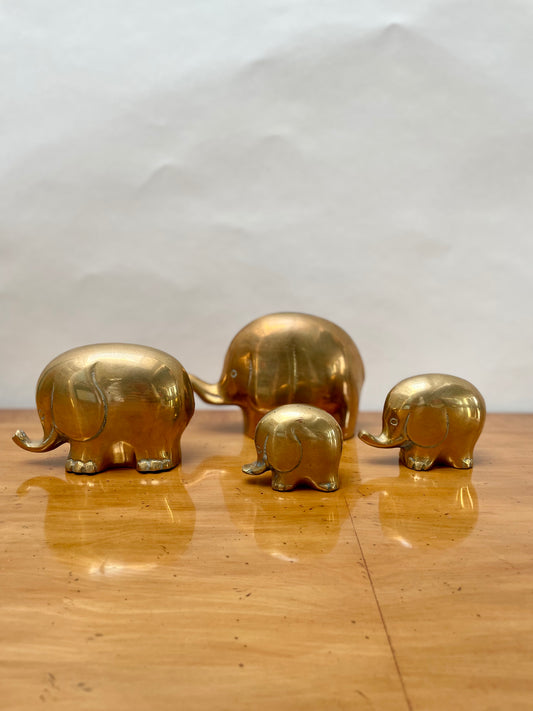 Family of 4 Brass Elephants Made in Korea