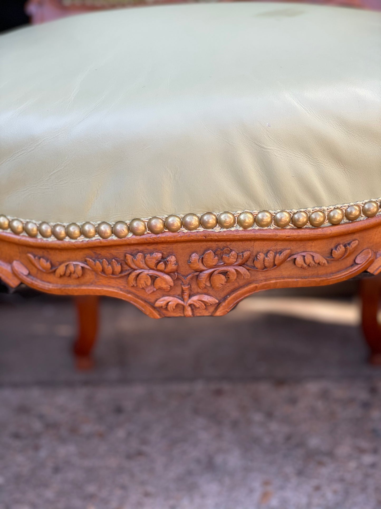 Antique chairs upholstered in pistachio leather, Louis XV
