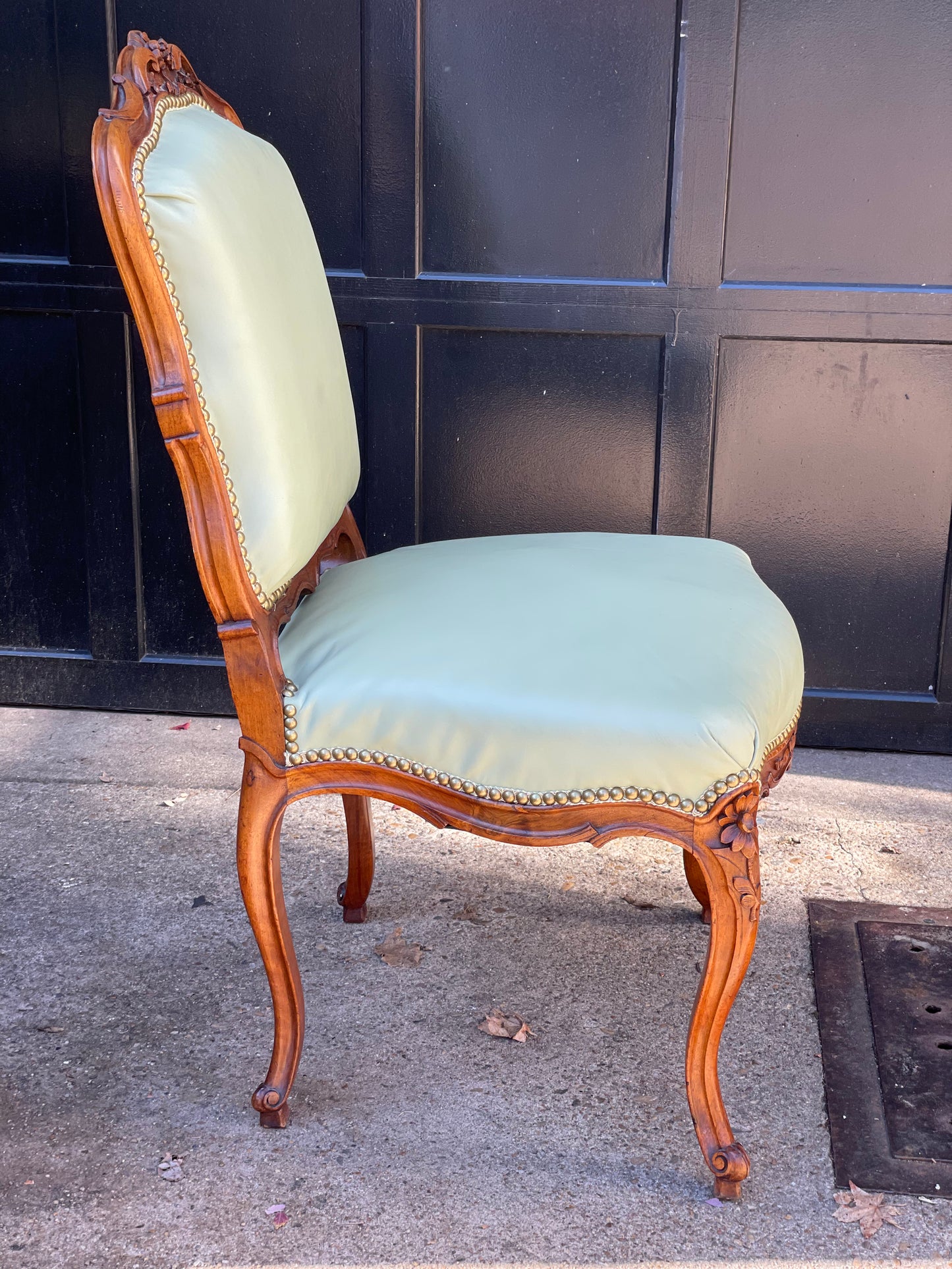 Antique chairs upholstered in pistachio leather, Louis XV